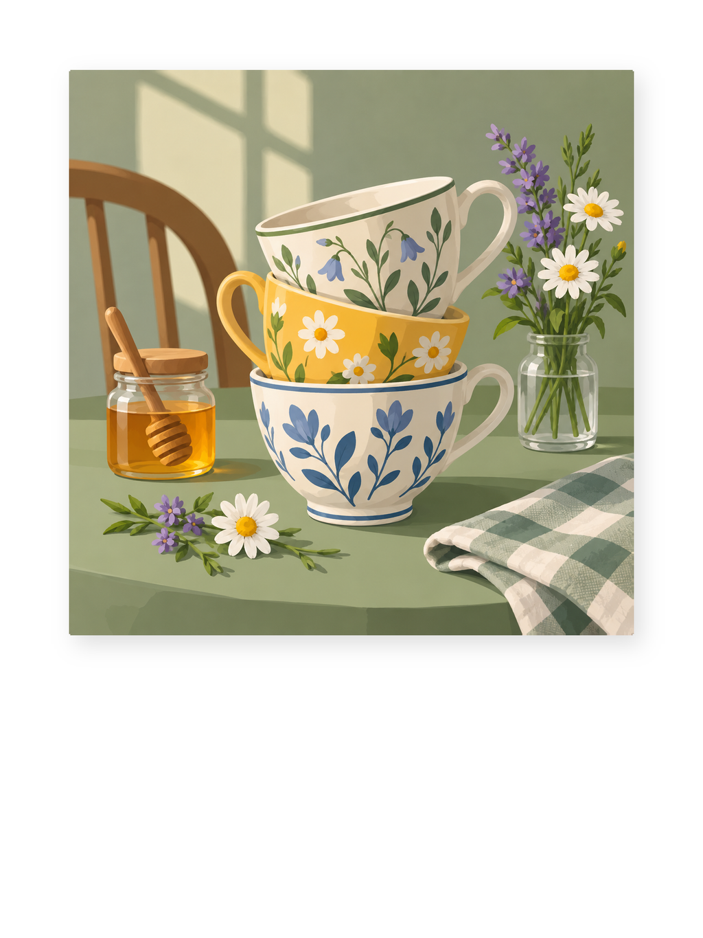 Garden Teacups paint by numbers artwork for adults