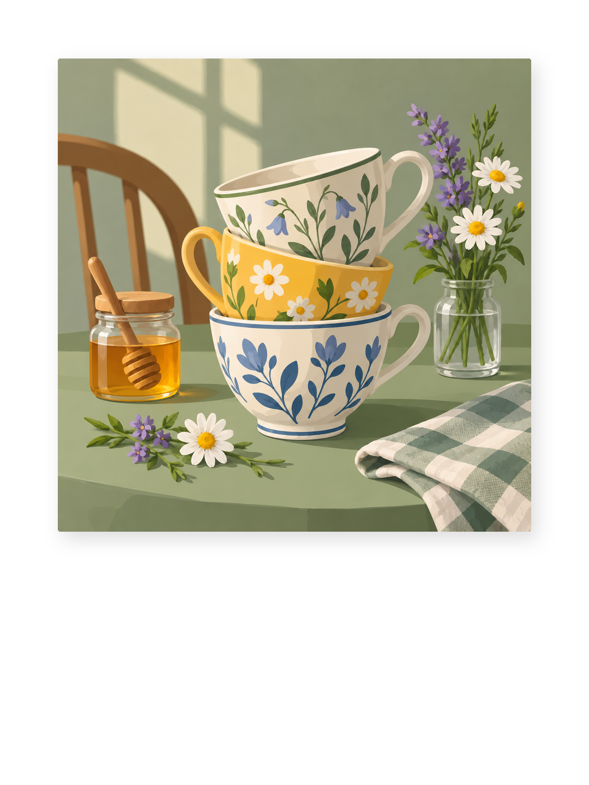 Garden Teacups paint by numbers artwork for adults