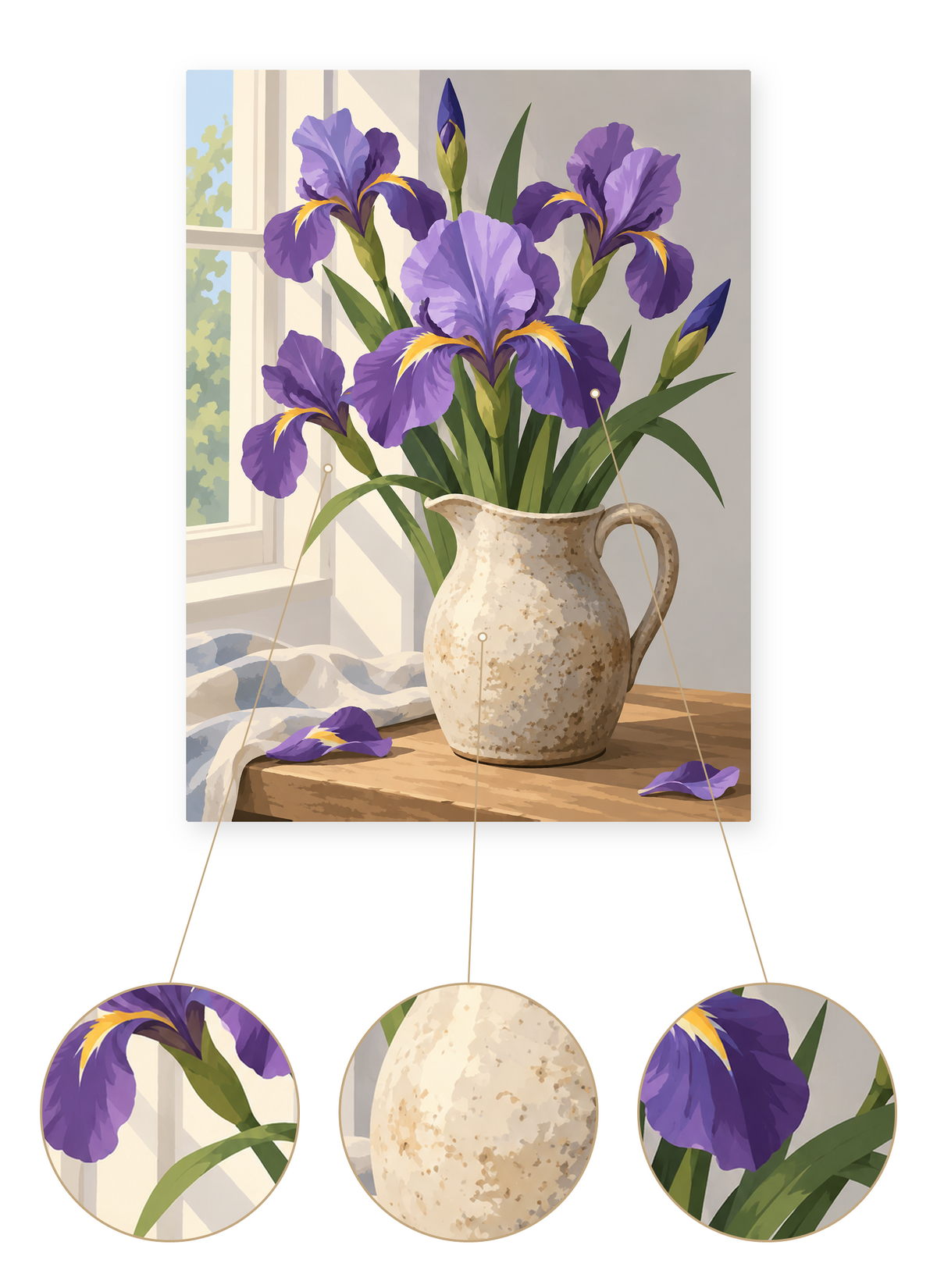 Purple Iris Pitcher finished artwork detail