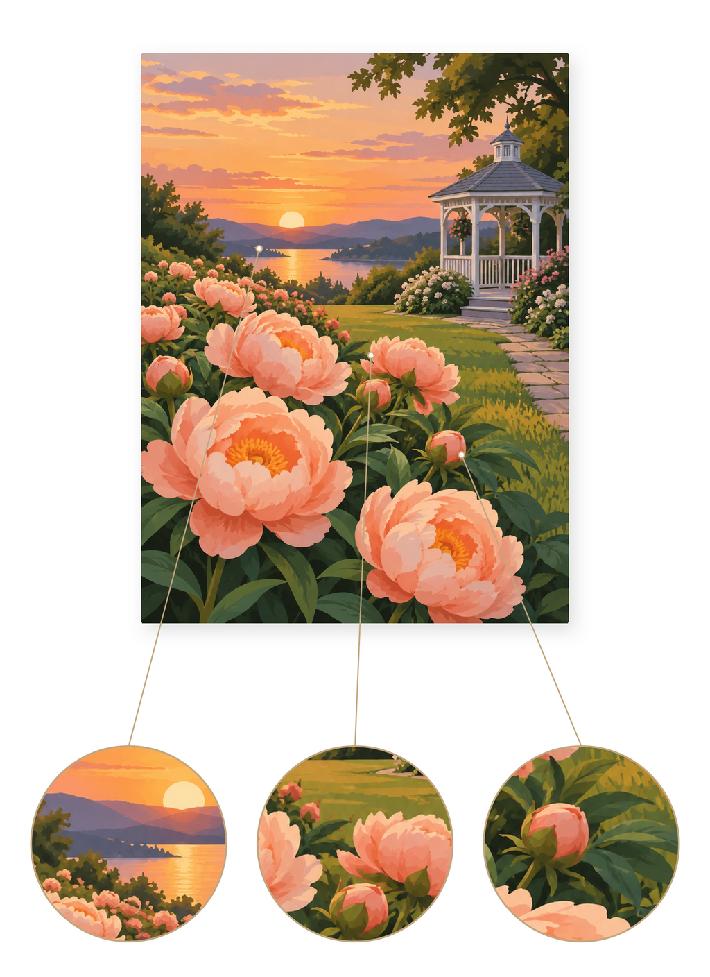 Peony Gazebo Sunset finished artwork detail