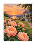 Peony Gazebo Sunset paint by numbers artwork for adults