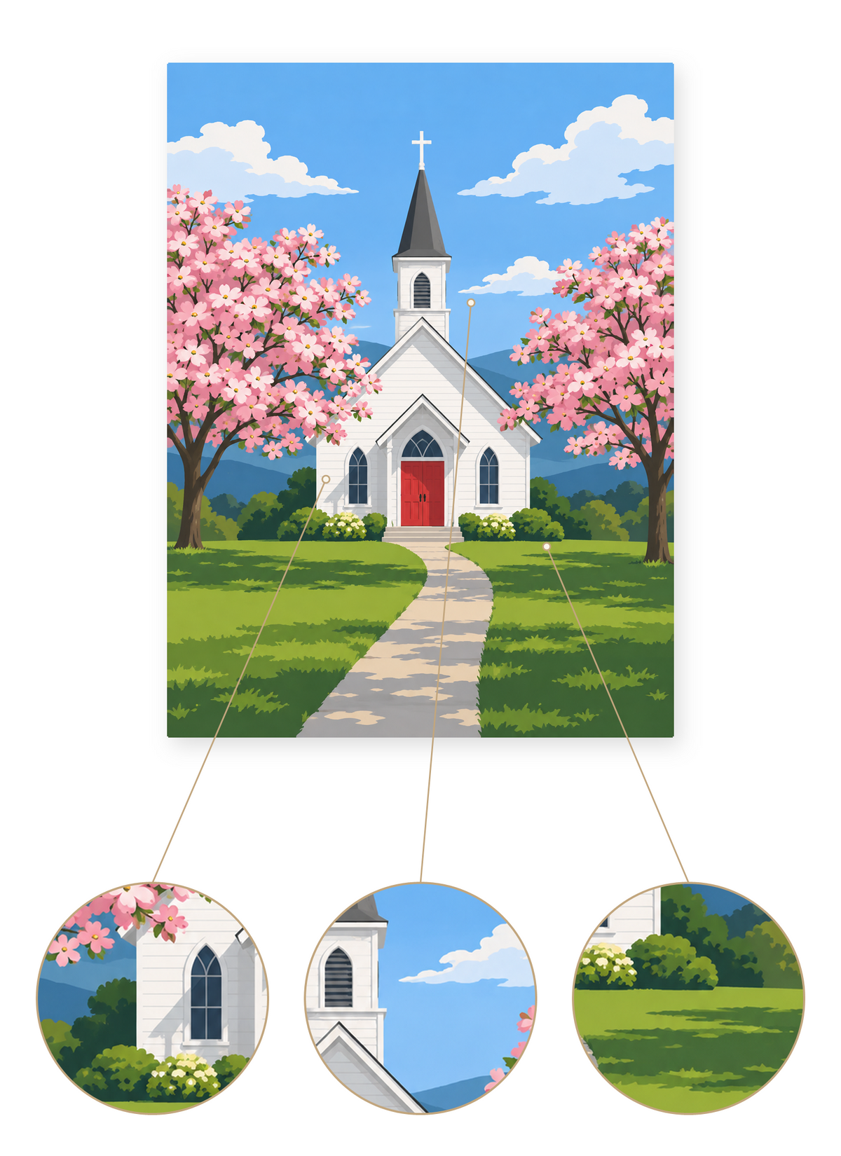 Cherry Blossom Chapel finished artwork detail