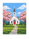 Cherry Blossom Chapel paint by numbers artwork for adults