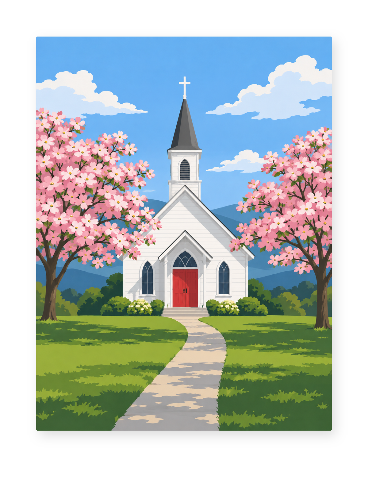 Cherry Blossom Chapel paint by numbers artwork for adults