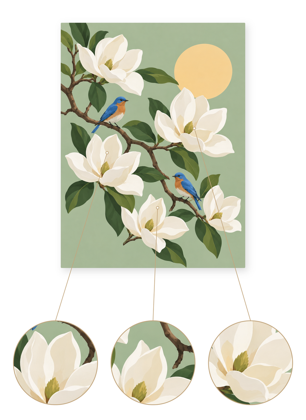 Magnolia Birds finished artwork detail