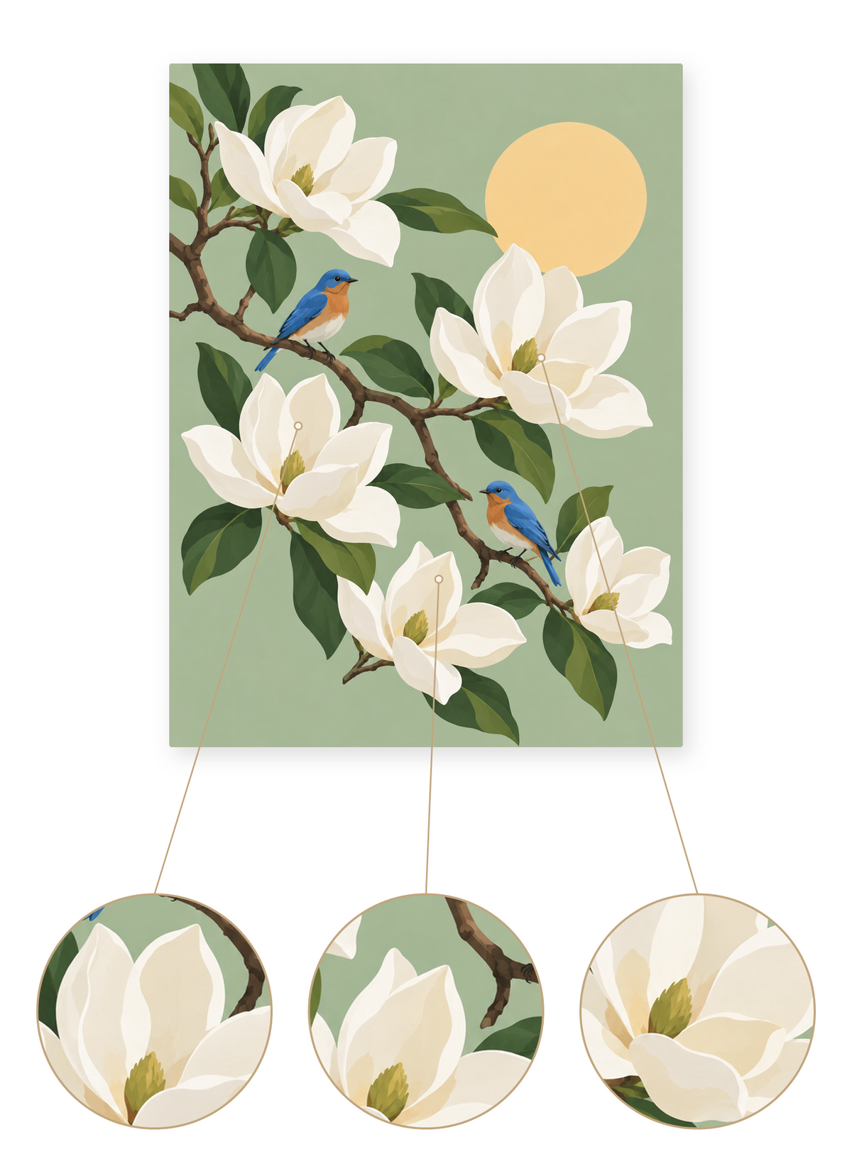 Magnolia Birds finished artwork detail