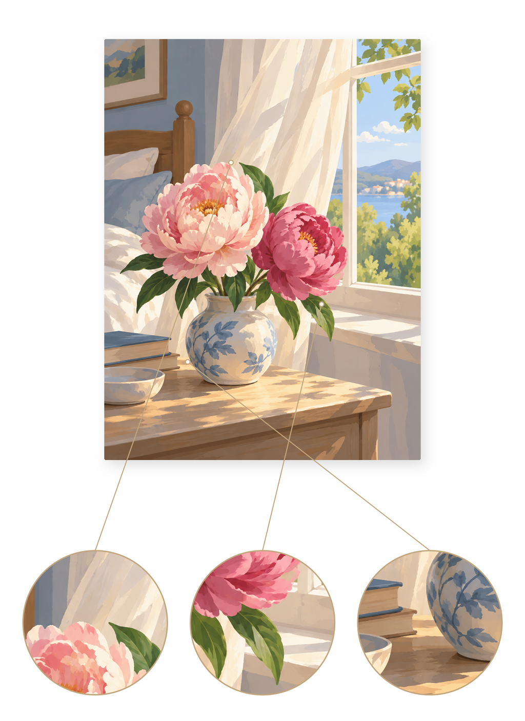 Sunlit Peony Vase finished artwork detail