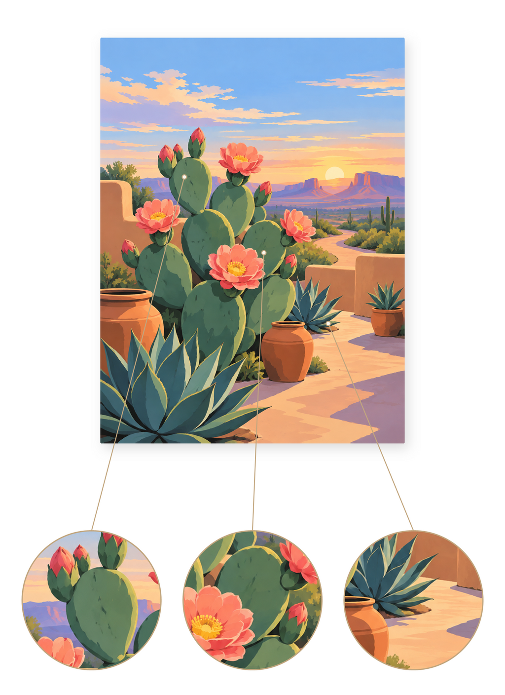 Desert Cactus Sunset finished artwork detail