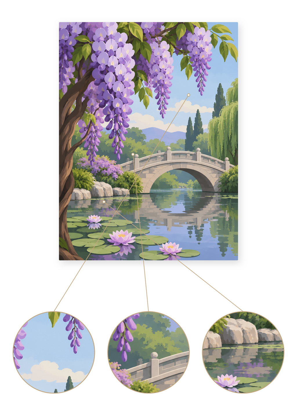 Wisteria Bridge finished artwork detail