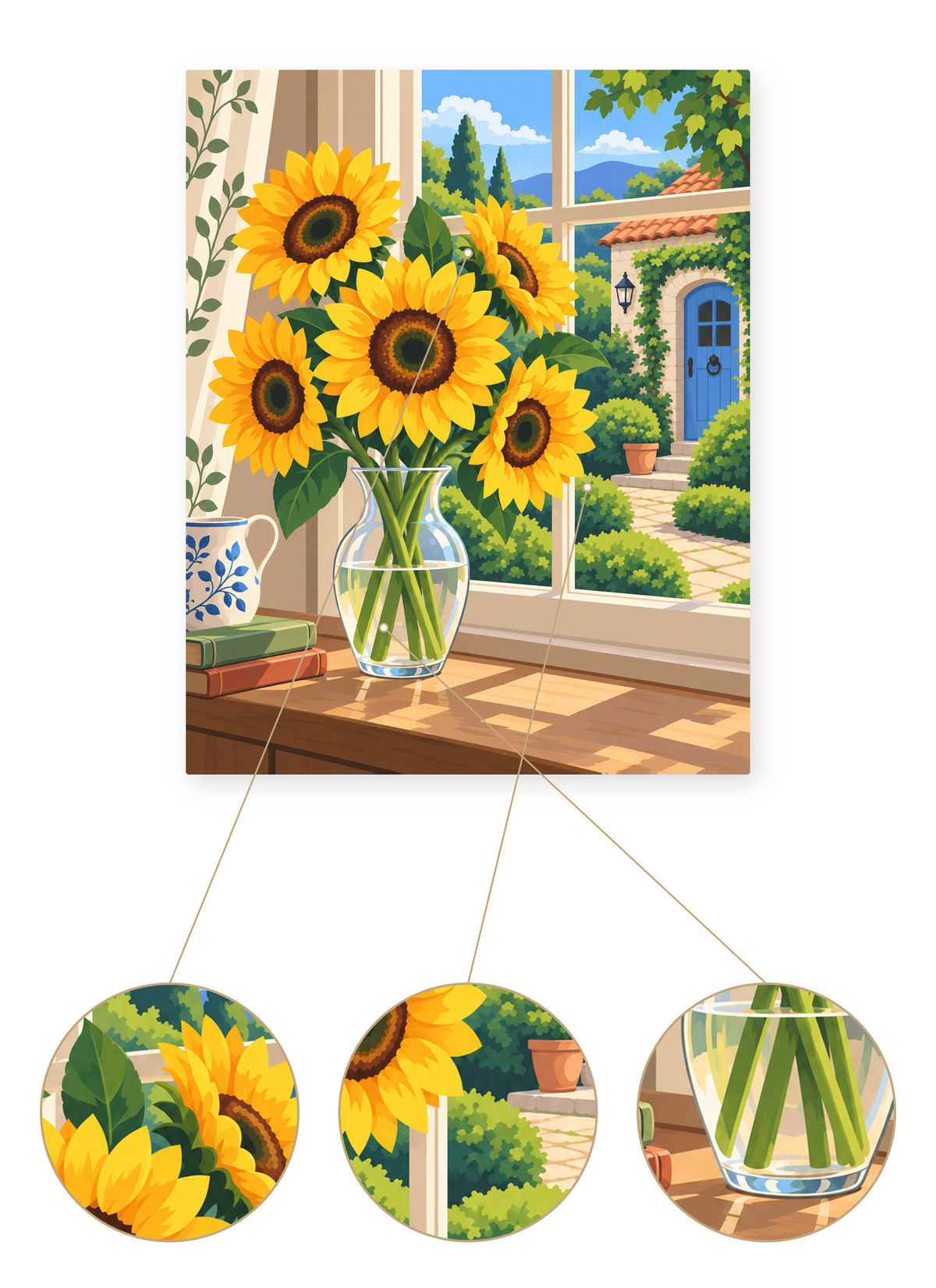 Sunny Window Sunflowers finished artwork detail