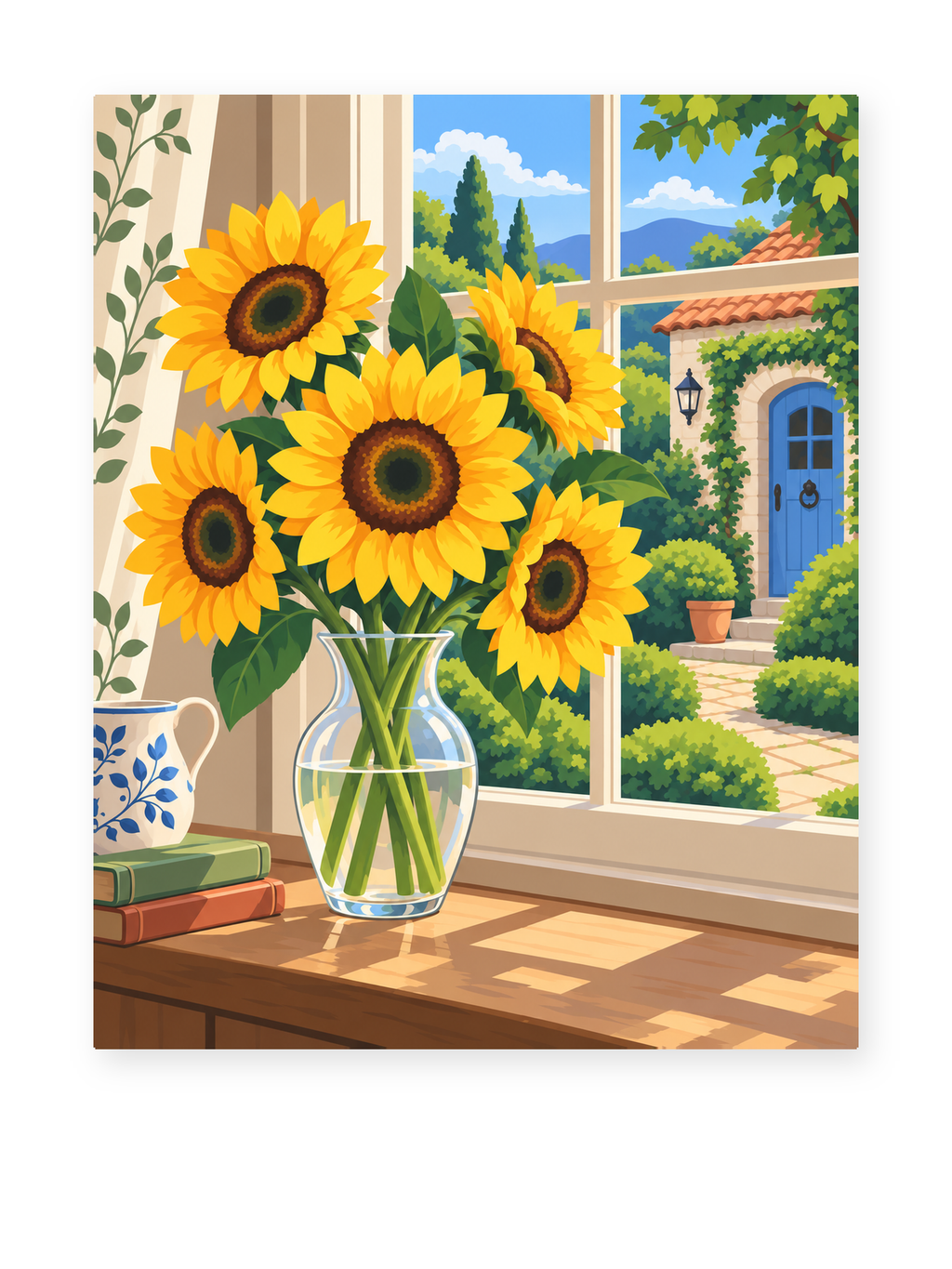 Sunny Window Sunflowers paint by numbers artwork for adults