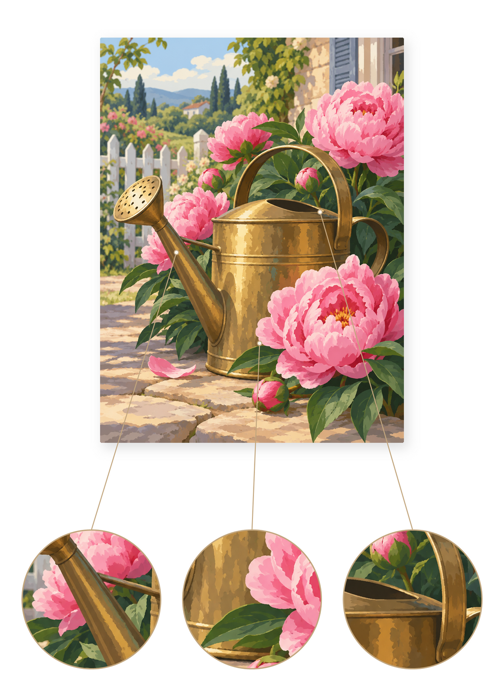 Peony Watering Can finished artwork detail