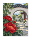 Moon Gate Peonies paint by numbers artwork for adults