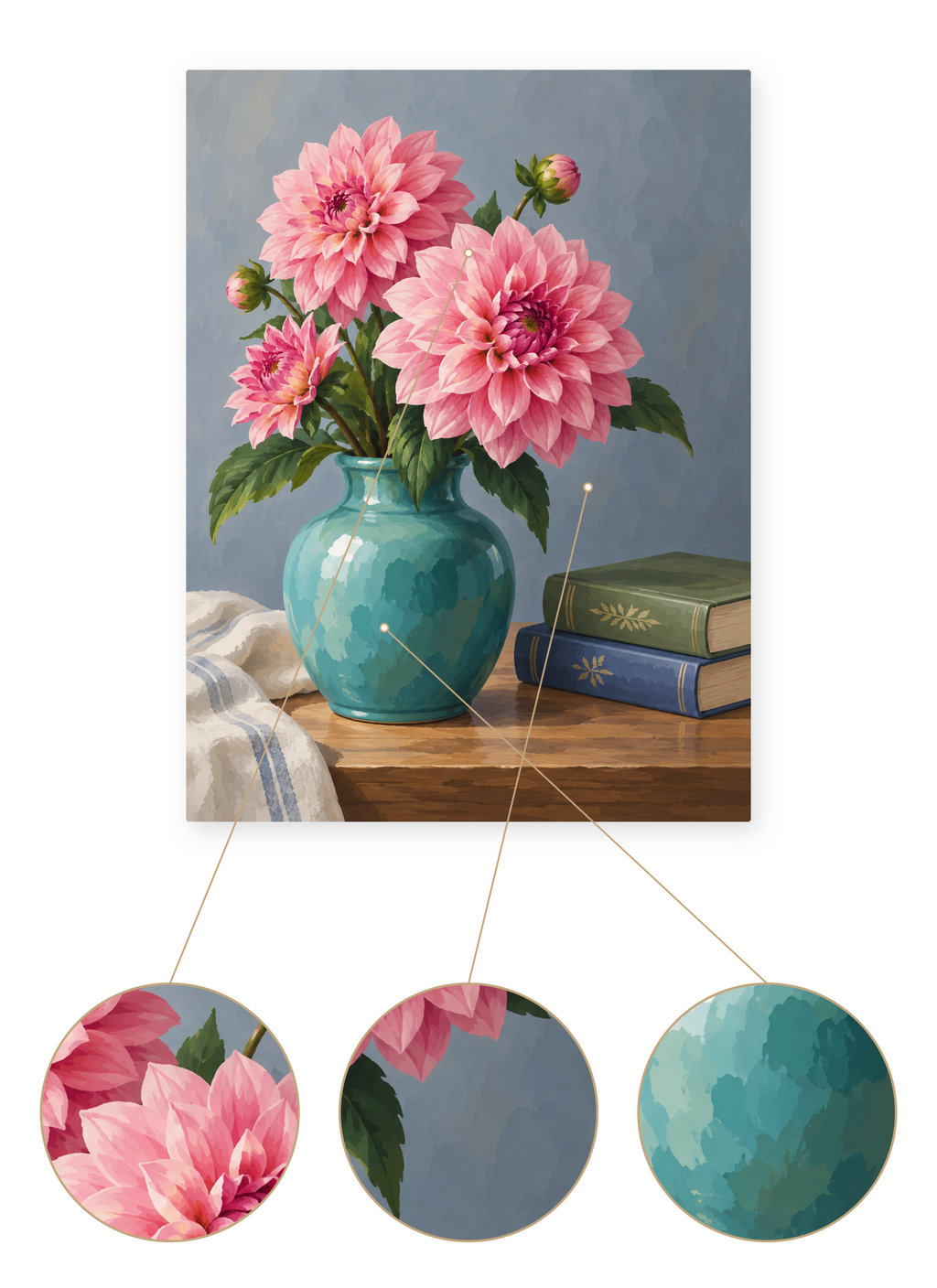 Dahlia Still Life finished artwork detail