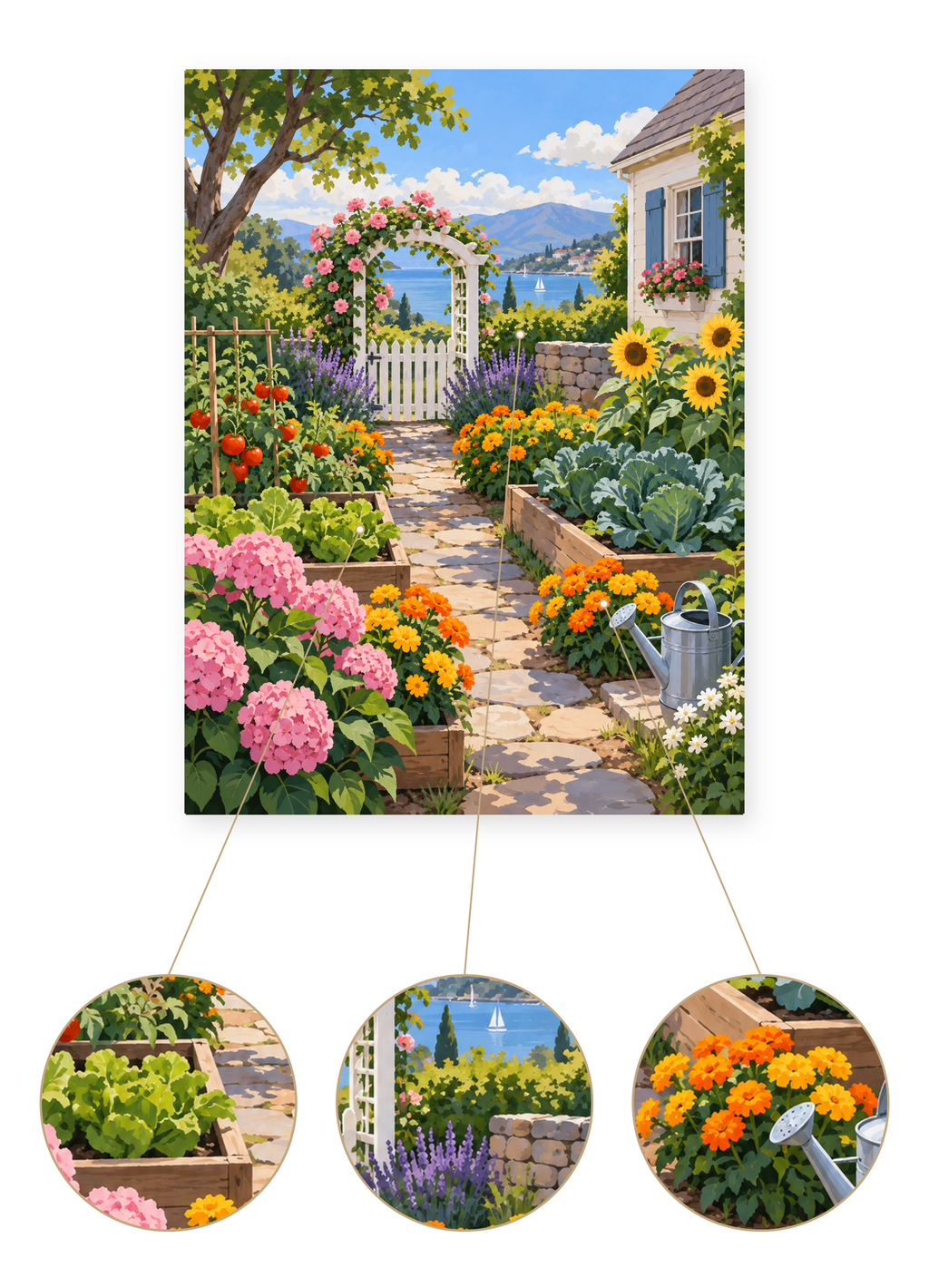 Cottage Garden Gate finished artwork detail