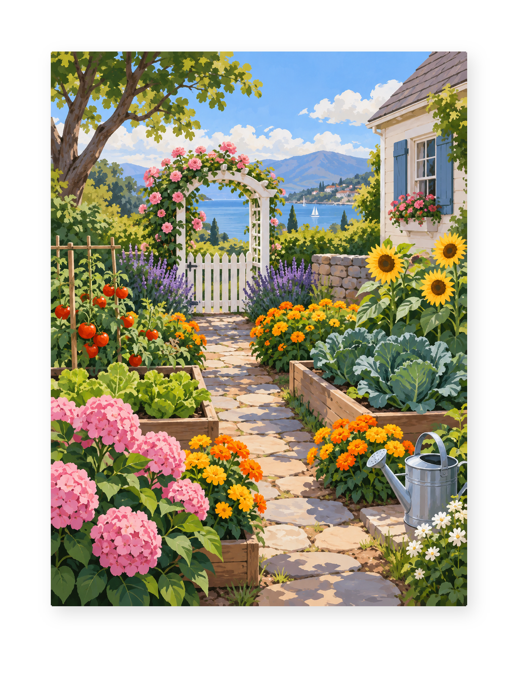 Cottage Garden Gate paint by numbers artwork for adults