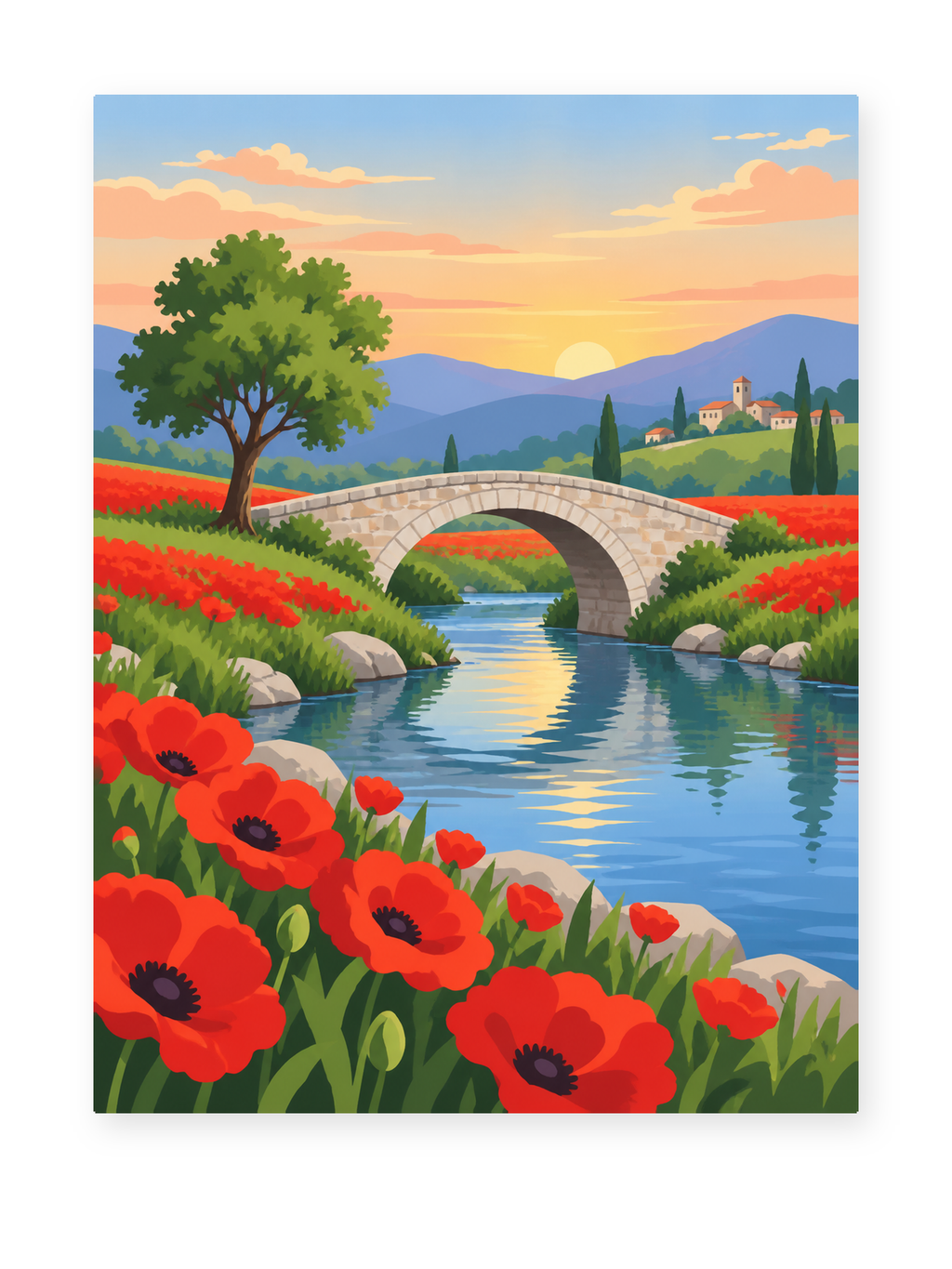 Poppy River Bridge paint by numbers artwork for adults