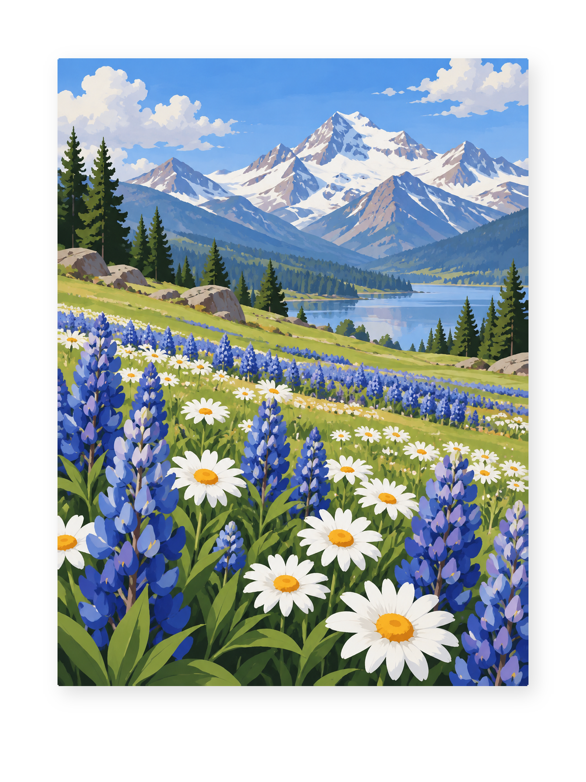 Alpine Wildflower Lake paint by numbers artwork for adults