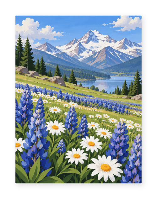 Alpine Wildflower Lake paint by numbers artwork for adults