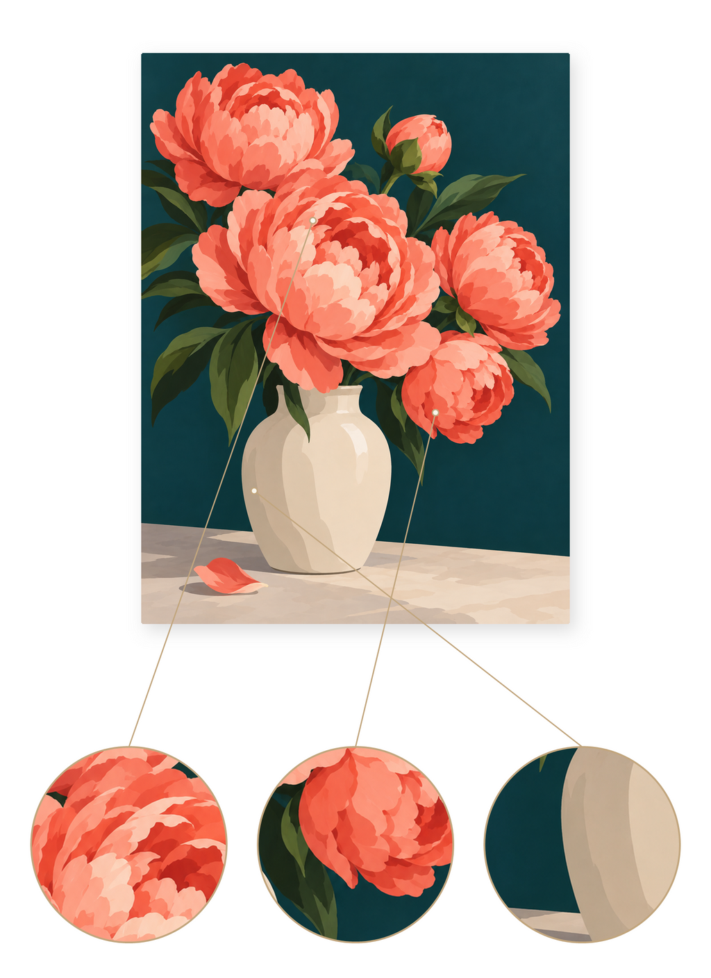 Coral Peony Vase finished artwork detail