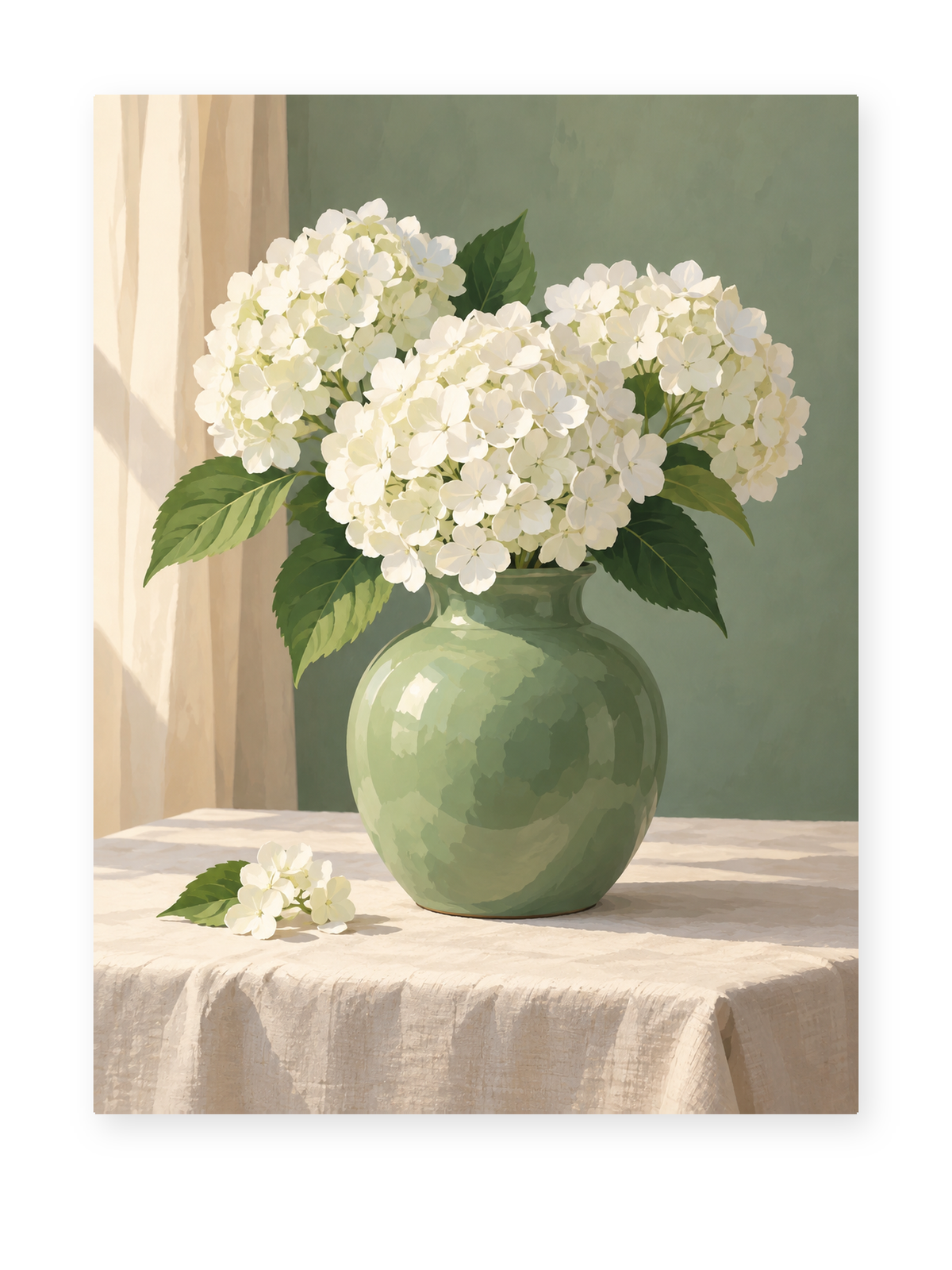 White Hydrangea Vase paint by numbers artwork for adults