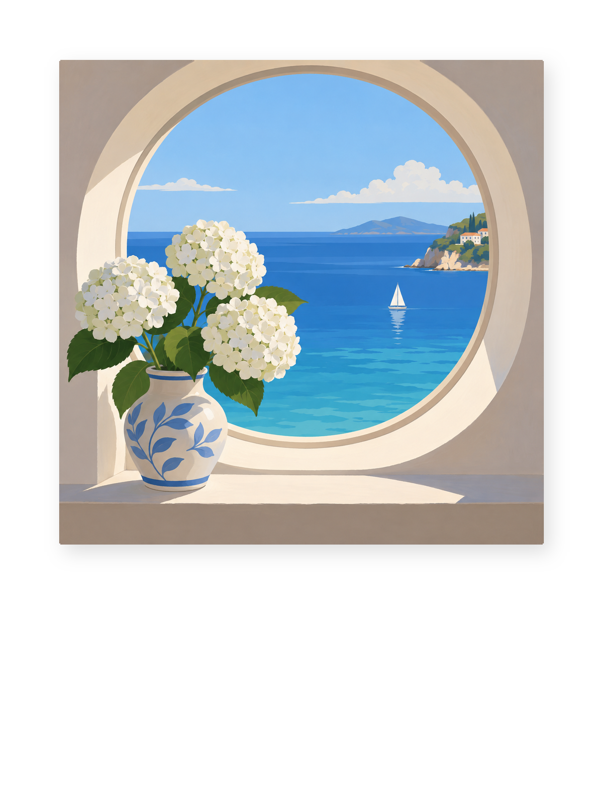 Ocean Window Hydrangeas paint by numbers artwork for adults