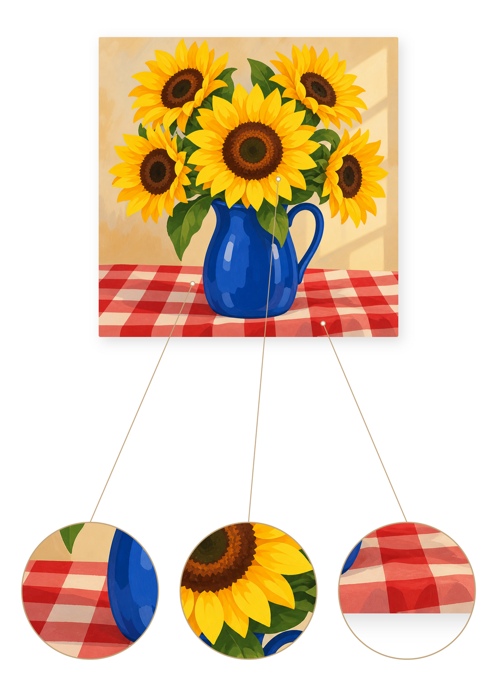Sunflower Blue Pitcher finished artwork detail