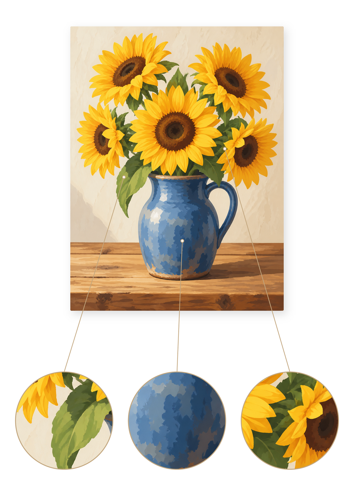 Rustic Sunflower Vase finished artwork detail