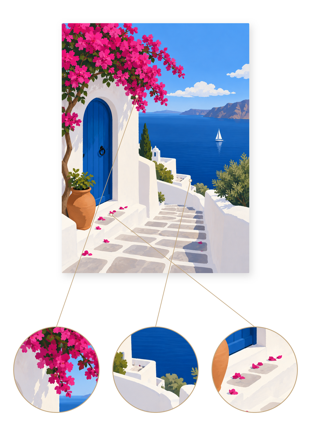 Santorini Blue Door finished artwork detail