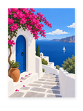 Santorini Blue Door paint by numbers artwork for adults
