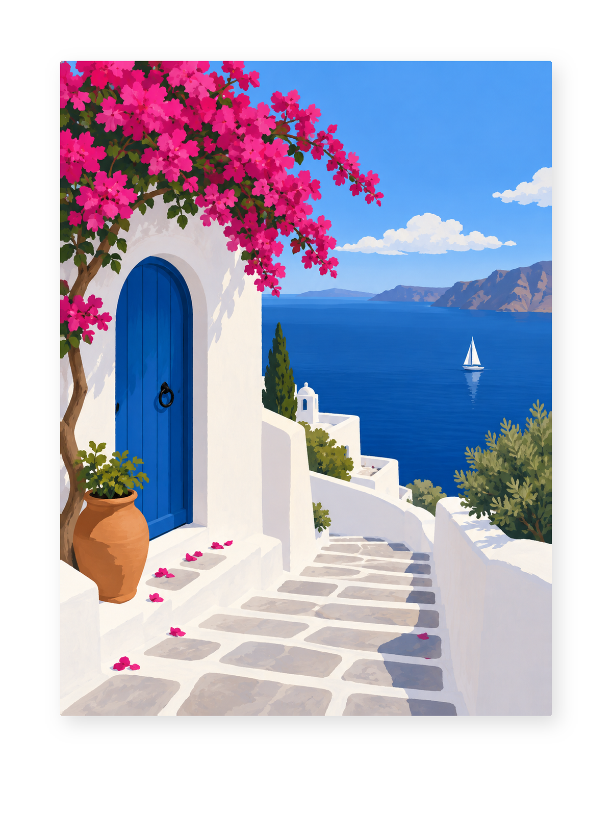 Santorini Blue Door paint by numbers artwork for adults