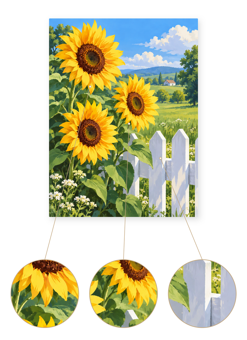 Sunflower Picket Fence finished artwork detail