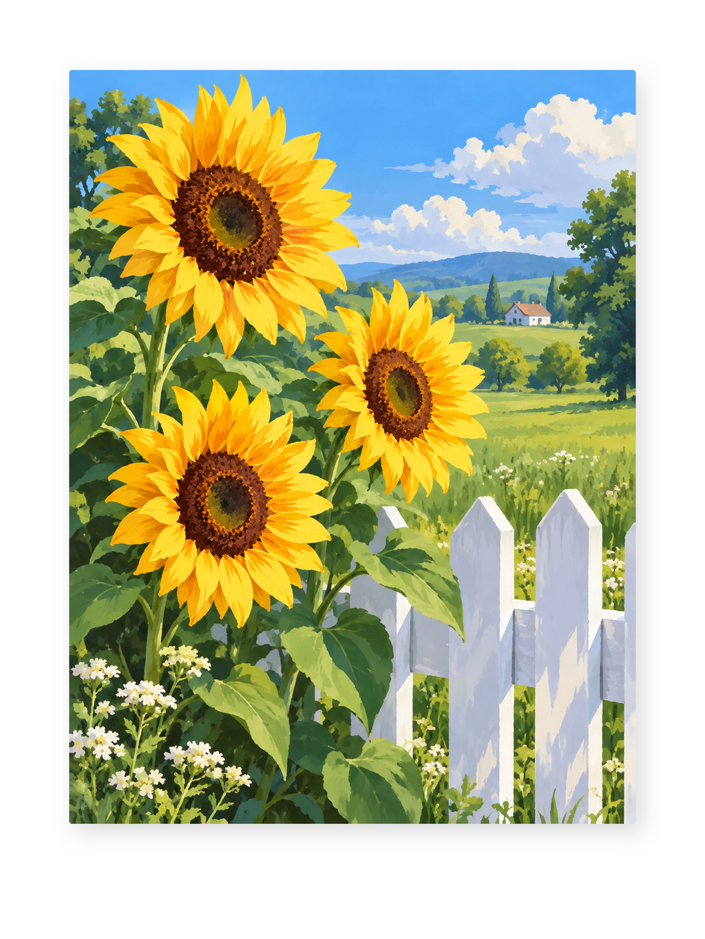 Sunflower Picket Fence paint by numbers artwork for adults