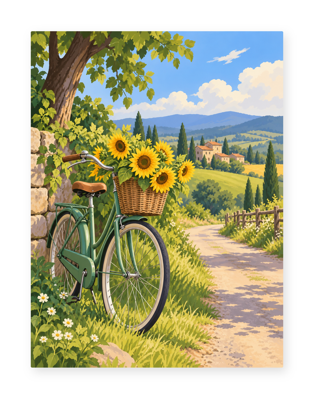 Sunflower Bicycle Path paint by numbers artwork for adults