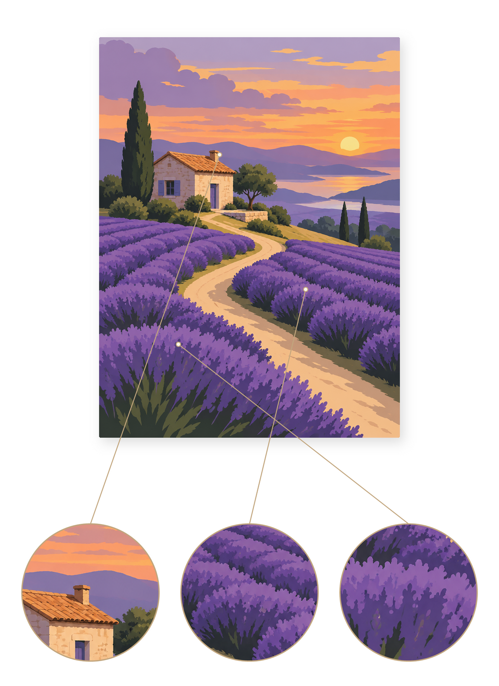 Lavender Hillside finished artwork detail