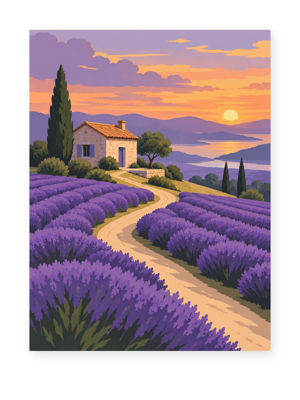 Lavender Hillside paint by numbers artwork for adults