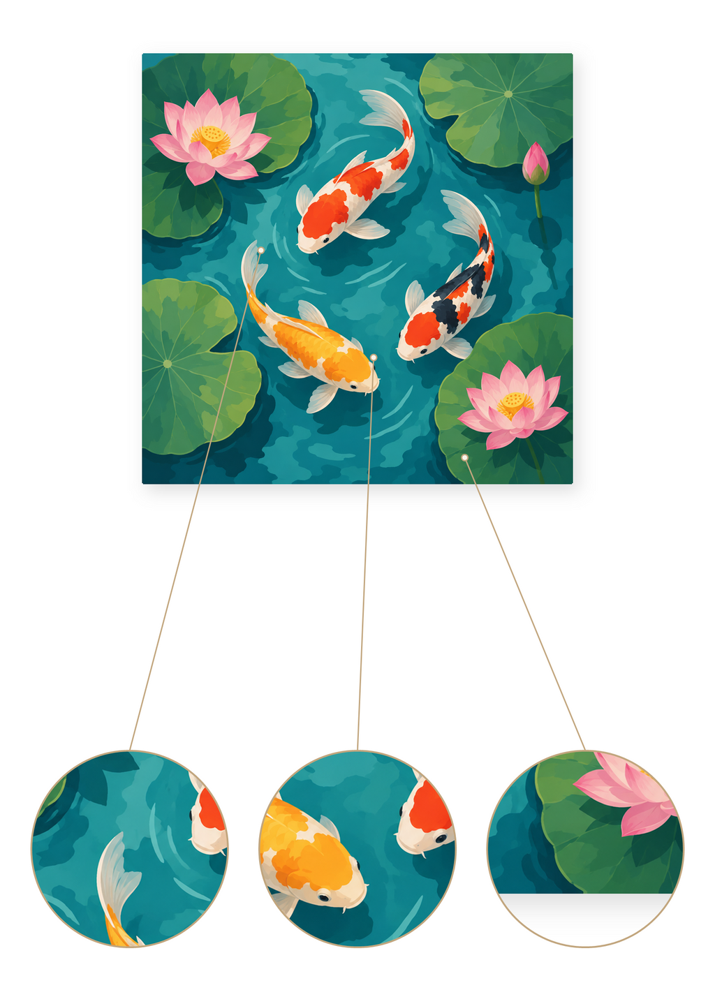 Koi Lotus Pond finished artwork detail