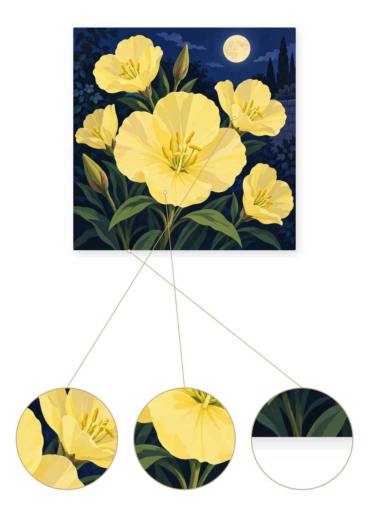 Moonlit Evening Primrose finished artwork detail