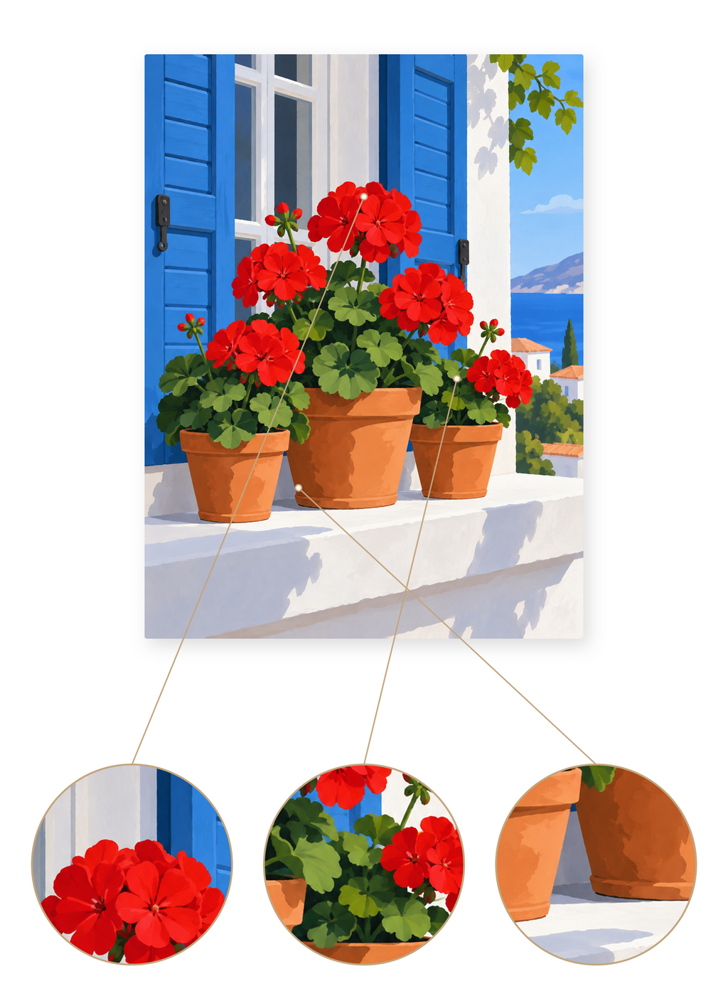Geranium Seaside Window finished artwork detail