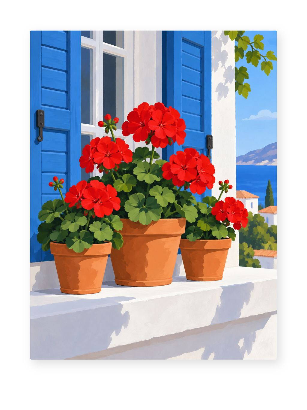 Geranium Seaside Window paint by numbers artwork for adults