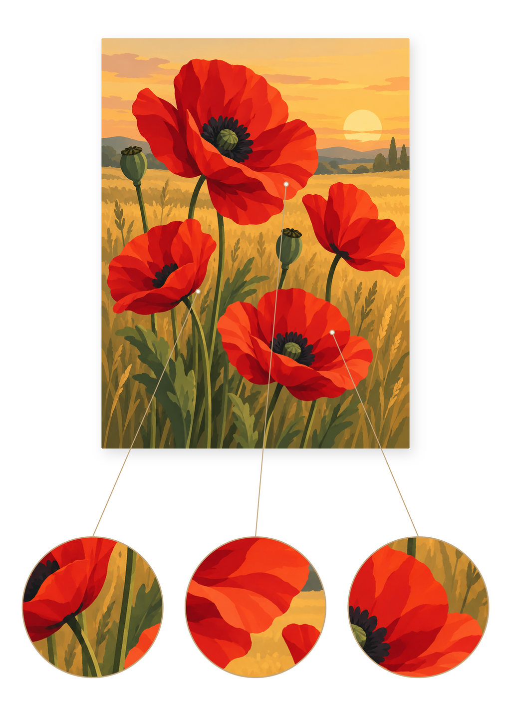 Sunset Poppy Field finished artwork detail