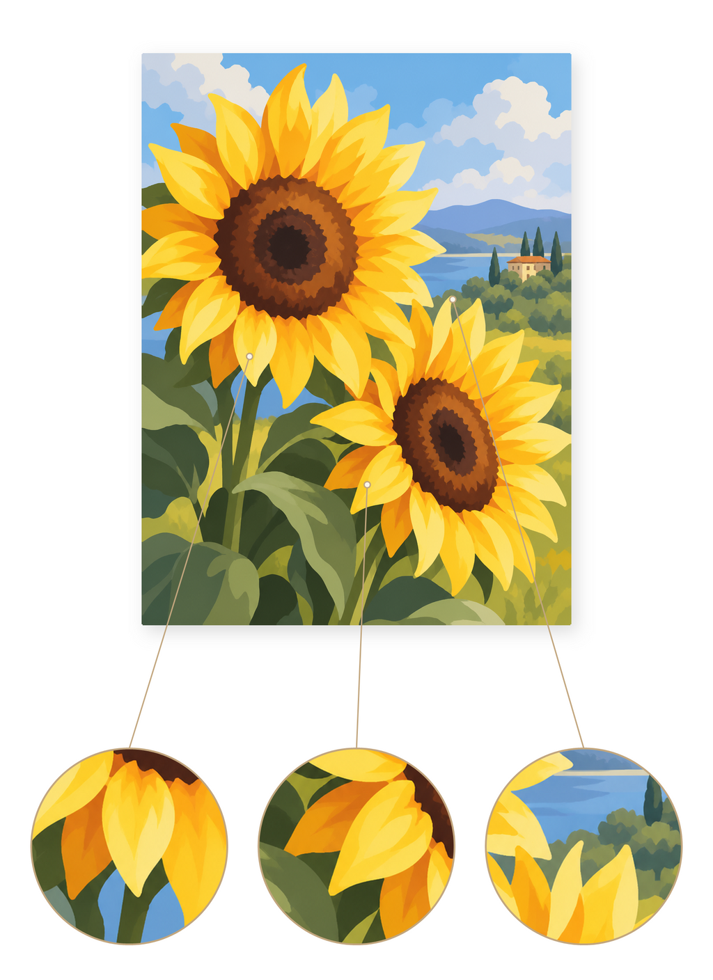 Twin Sunflowers finished artwork detail