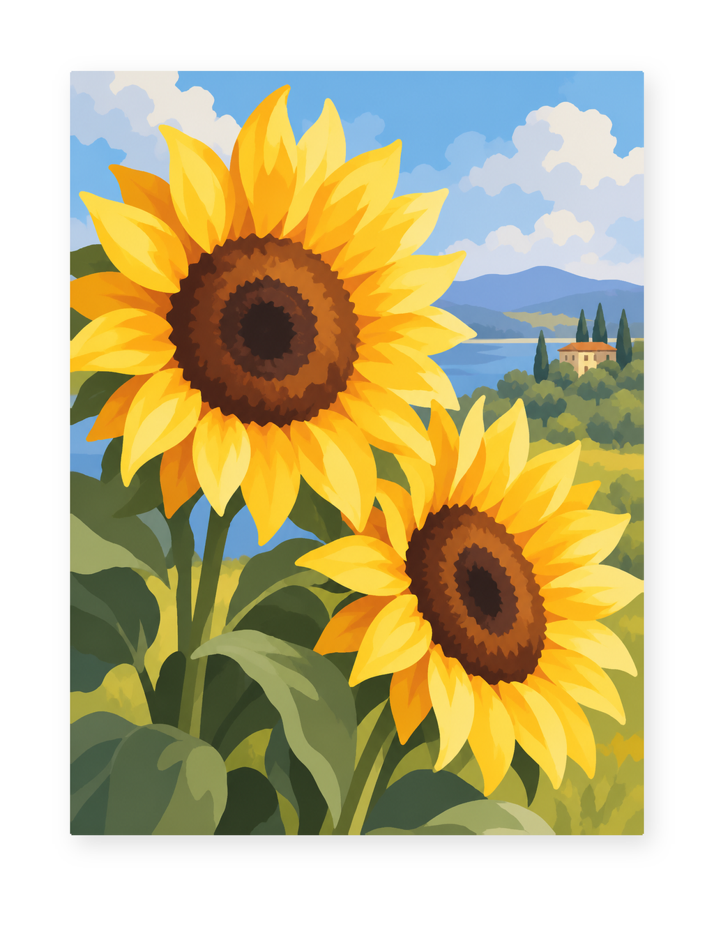 Twin Sunflowers paint by numbers artwork for adults
