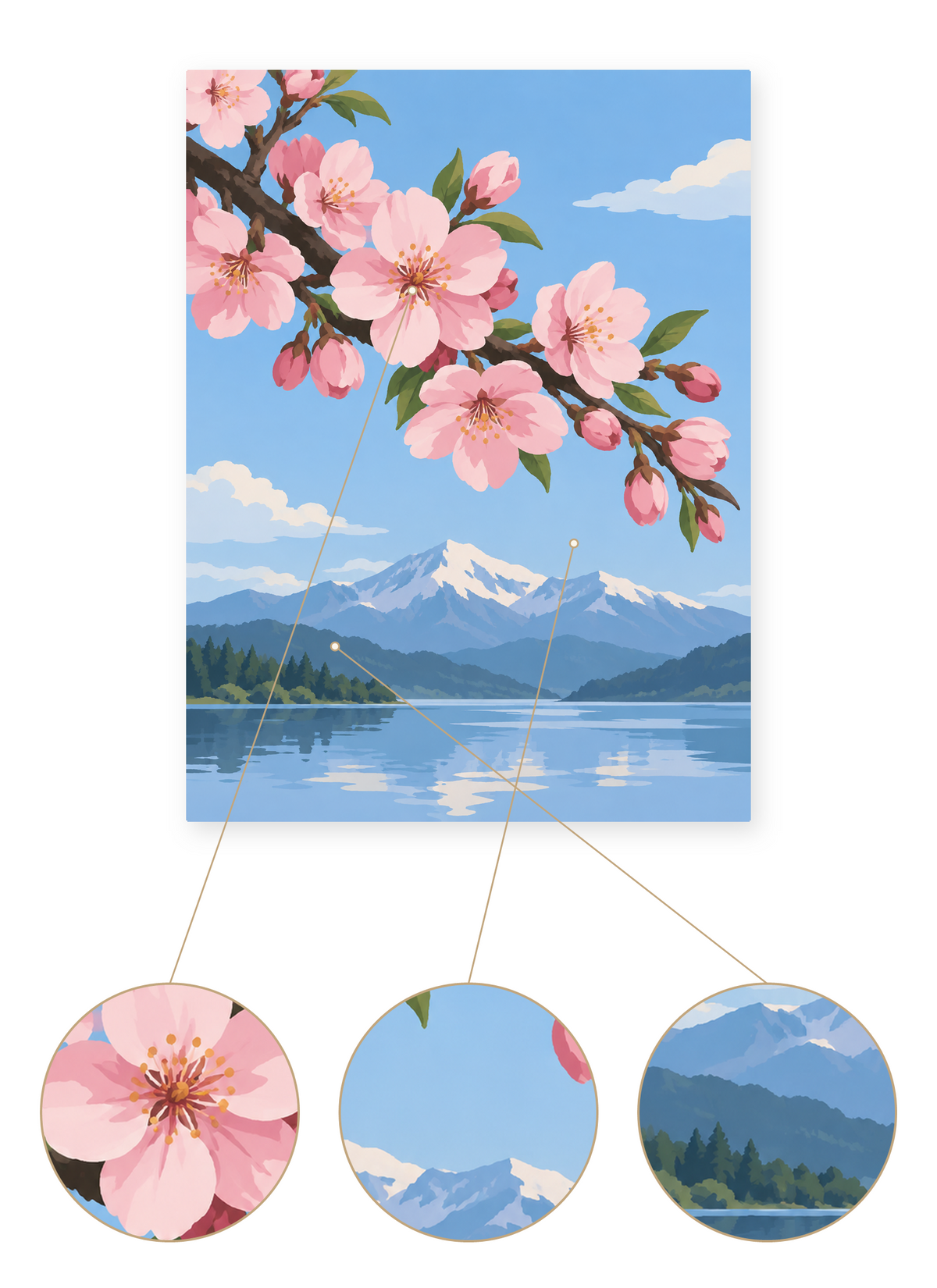 Cherry Blossom Mountain finished artwork detail