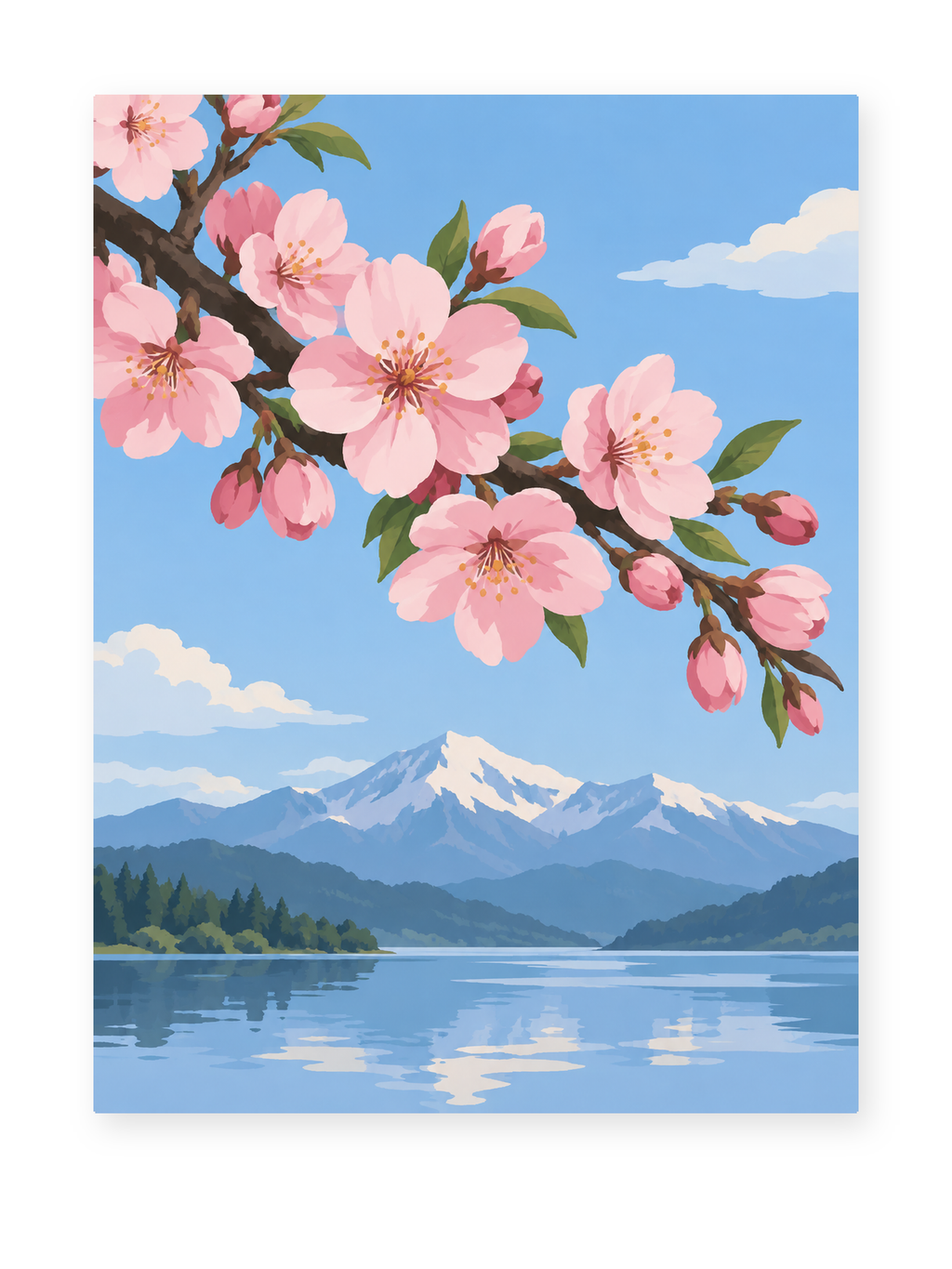 Cherry Blossom Mountain paint by numbers artwork for adults