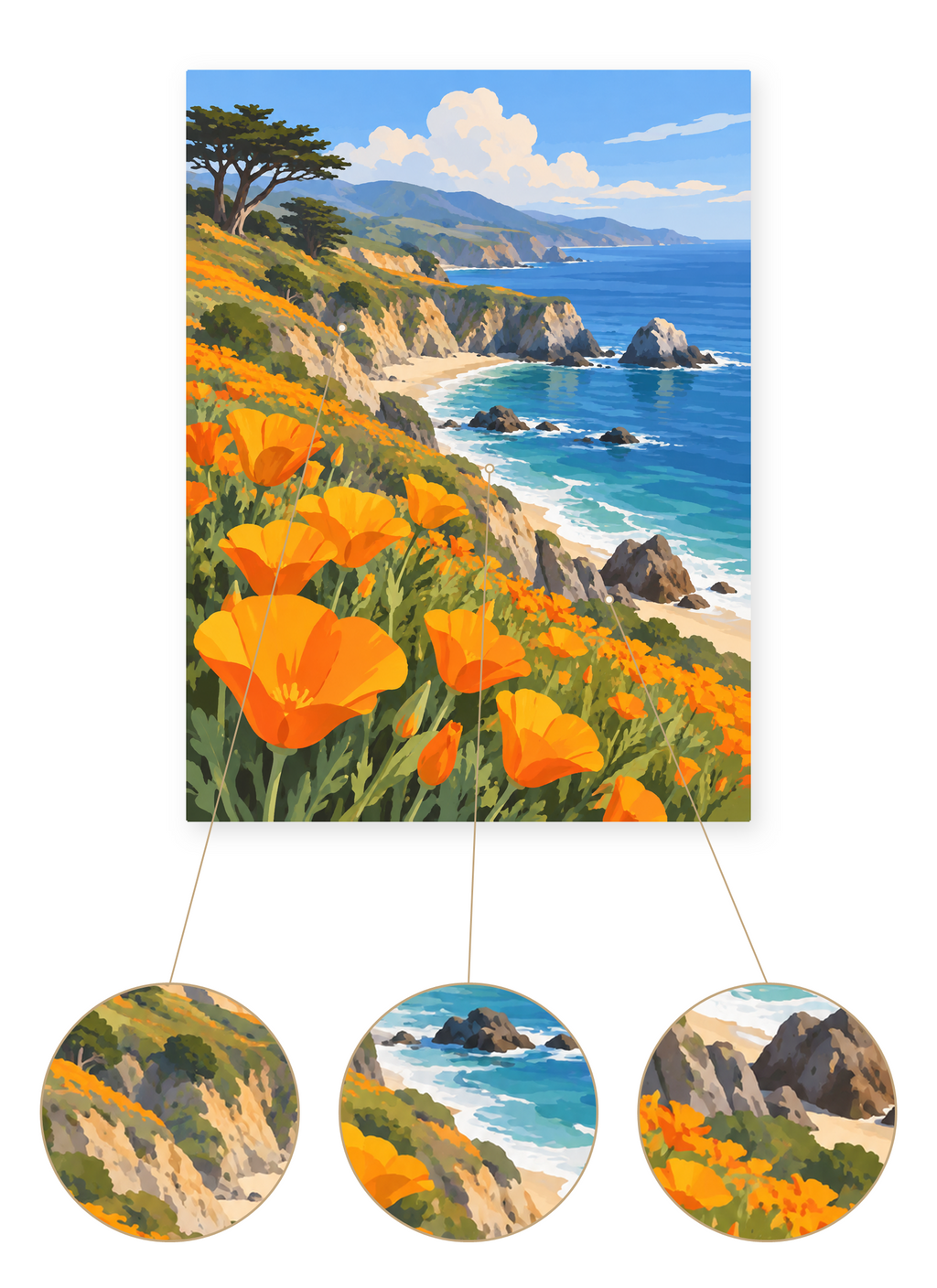 California Poppy Coast finished artwork detail