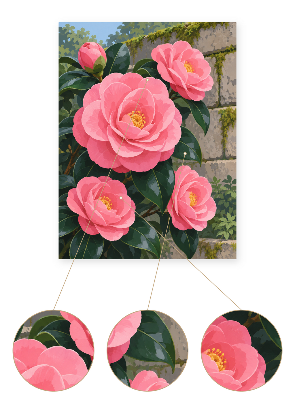 Camellia Wall finished artwork detail