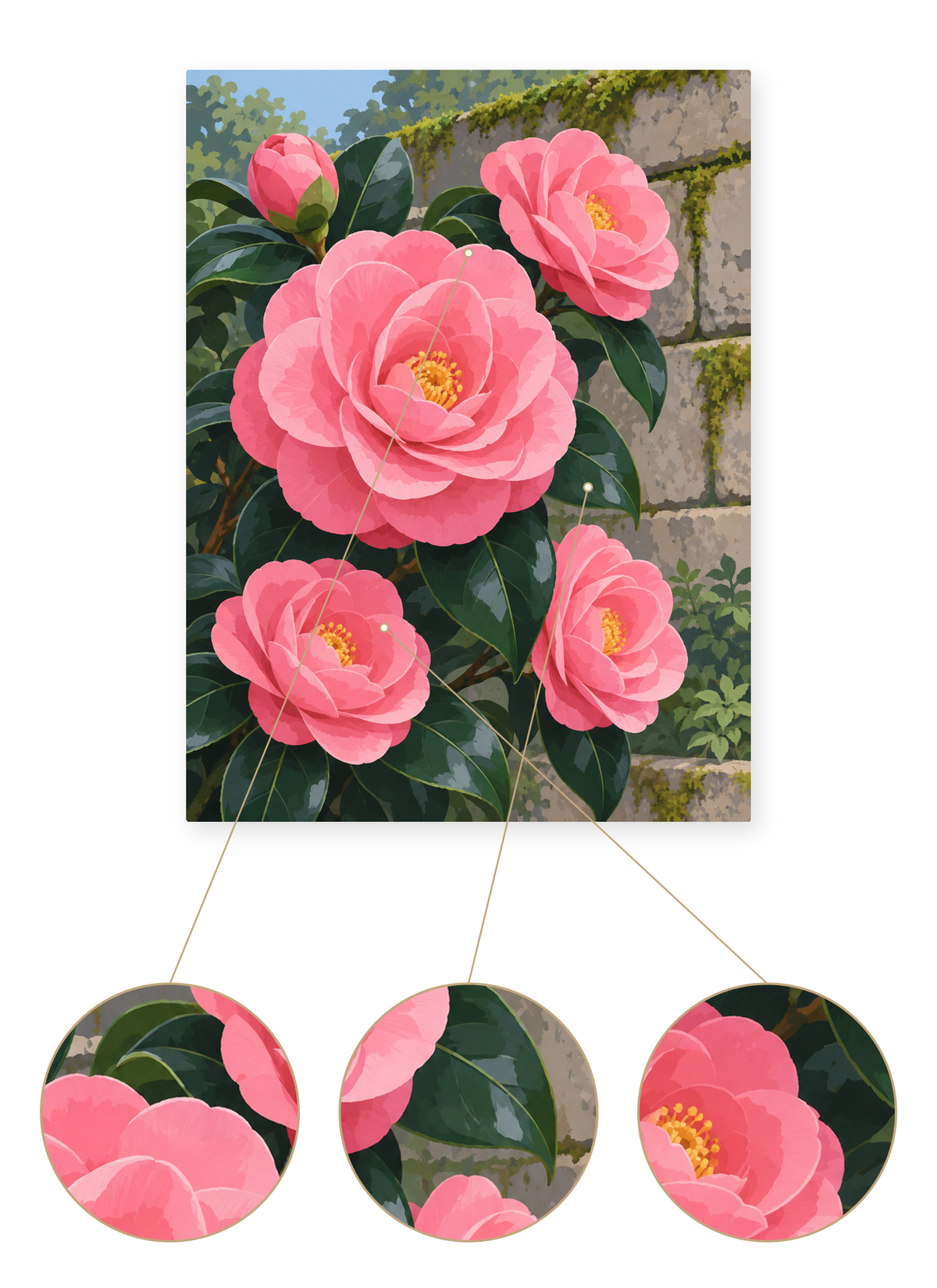 Camellia Wall finished artwork detail
