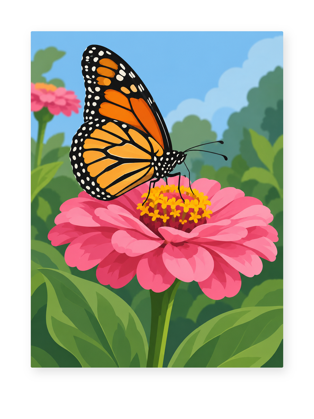 Monarch Zinnia paint by numbers artwork for adults