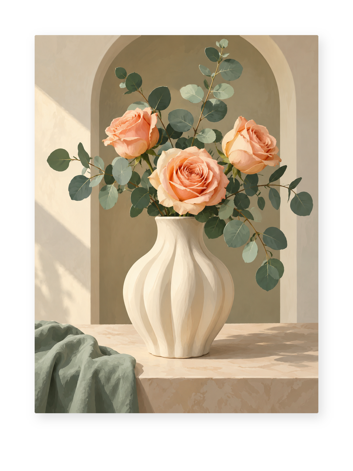 Peach Roses and Eucalyptus paint by numbers artwork for adults